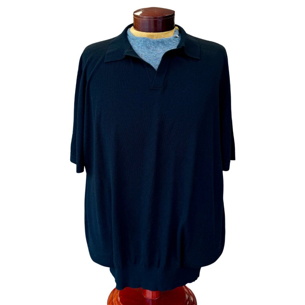 Black Short-Sleeve Johnny Collar Polo – Silk & Cashmere